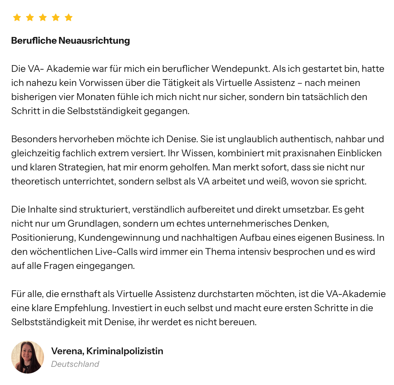 Bewertung einer Teilnehmerin von Own Your Income