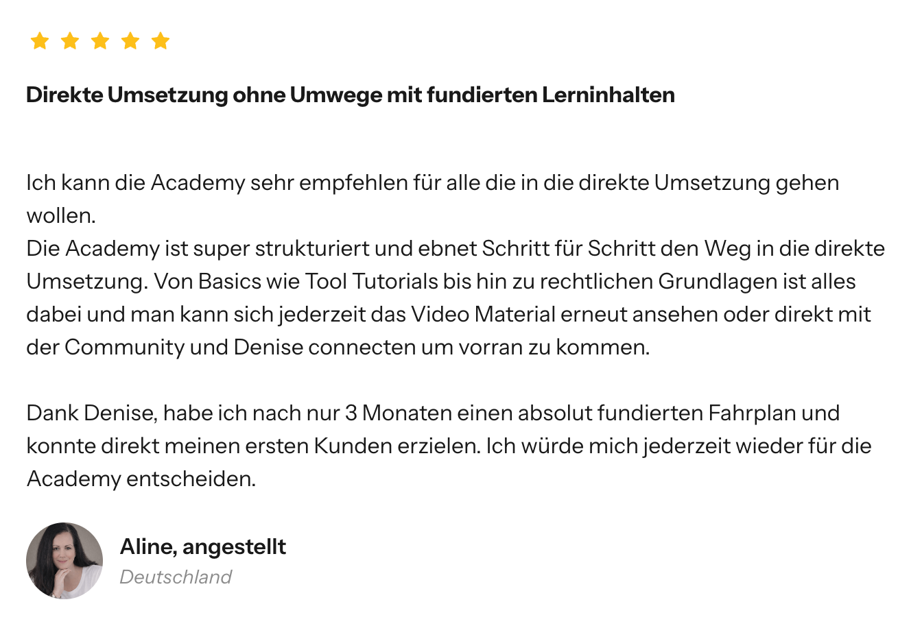 Bewertung einer Teilnehmerin von Own Your Income