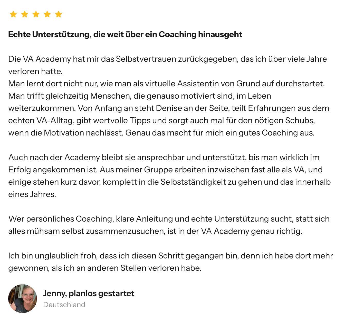 Bewertung einer Teilnehmerin von Own Your Income