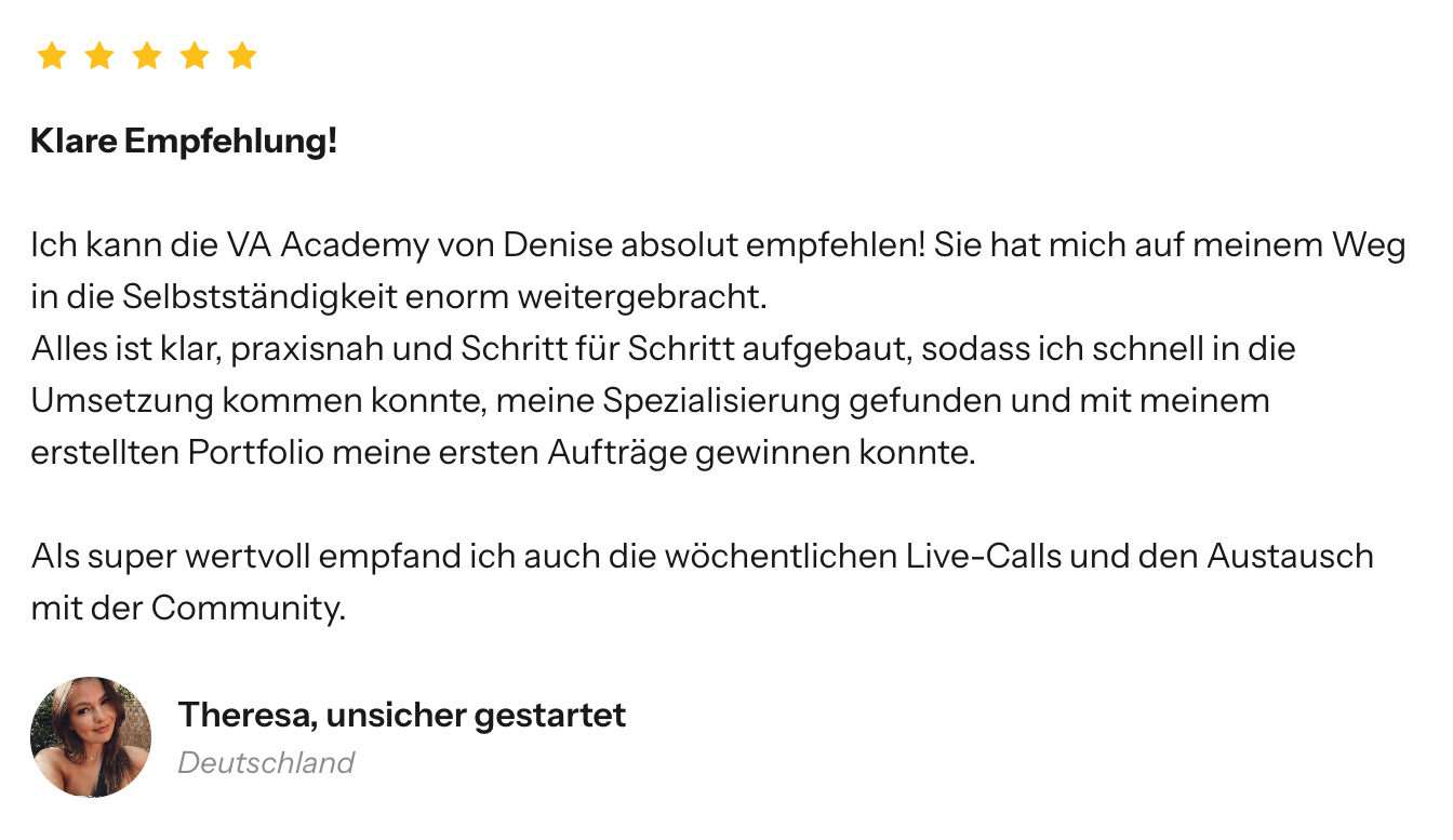 Bewertung einer Teilnehmerin von Own Your Income